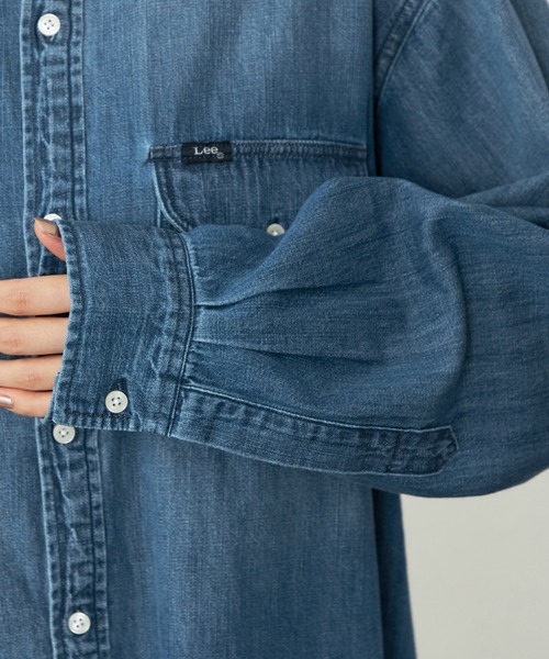 Lee（リー）の「Lee/リー こなれデニムシャツ　ゆるっとサイズ ライトオンスで着やすい 羽織 シャツ（シャツ/ブラウス・レディース・ブルー/ライトインディゴブルー・SMALL/MEDIUM）」の11枚目の写真