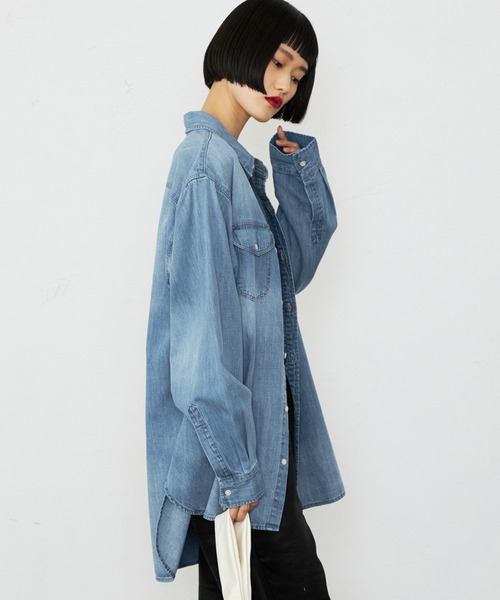 Lee（リー）の「Lee/リー こなれデニムシャツ　ゆるっとサイズ ライトオンスで着やすい 羽織 シャツ（シャツ/ブラウス・レディース・ブルー/ライトインディゴブルー・SMALL/MEDIUM）」の19枚目の写真