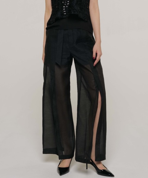 JOSE MOON(ジョゼムーン)の「CROSS SLIT SHEER PANTS/クロススリットシアーパンツ(その他パンツ・レディース・ミント/アイボリー/ブラック・36/38)」の3枚目の写真