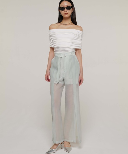 JOSE MOON(ジョゼムーン)の「CROSS SLIT SHEER PANTS/クロススリットシアーパンツ(その他パンツ・レディース・ミント/アイボリー/ブラック・36/38)」の6枚目の写真