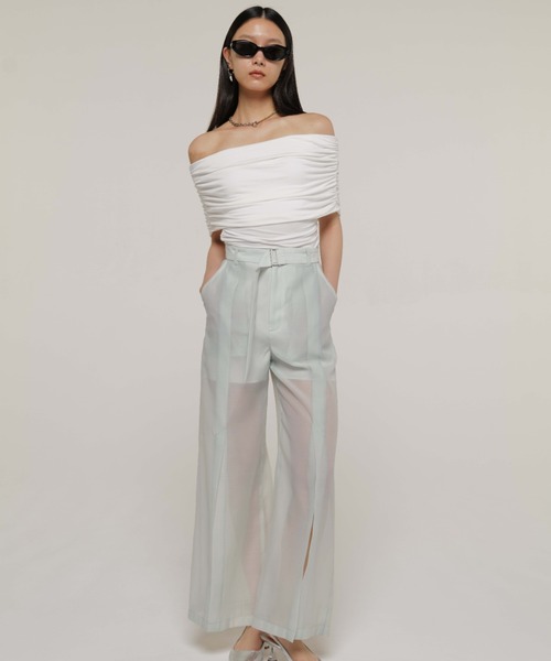 JOSE MOON(ジョゼムーン)の「CROSS SLIT SHEER PANTS/クロススリットシアーパンツ(その他パンツ・レディース・ミント/アイボリー/ブラック・36/38)」の9枚目の写真