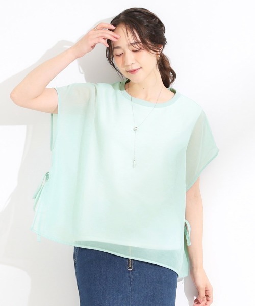 SHOO・LA・RUE（シューラルー）の「【洗える/S-LL】上品なシアー感 レイヤード風トップス（シャツ/ブラウス・レディース・ブラック/ナチュラル/グリーン系・04/03/02/01）」の8枚目の写真