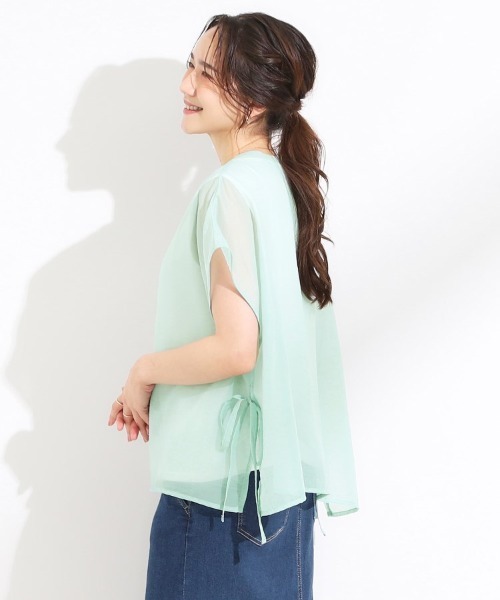 SHOO・LA・RUE（シューラルー）の「【洗える/S-LL】上品なシアー感 レイヤード風トップス（シャツ/ブラウス・レディース・ブラック/ナチュラル/グリーン系・04/03/02/01）」の9枚目の写真