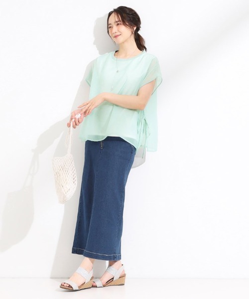 SHOO・LA・RUE（シューラルー）の「【洗える/S-LL】上品なシアー感 レイヤード風トップス（シャツ/ブラウス・レディース・ブラック/ナチュラル/グリーン系・04/03/02/01）」の10枚目の写真
