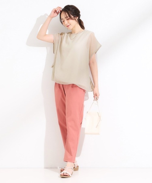 SHOO・LA・RUE（シューラルー）の「【洗える/S-LL】上品なシアー感 レイヤード風トップス（シャツ/ブラウス・レディース・ブラック/ナチュラル/グリーン系・04/03/02/01）」の14枚目の写真