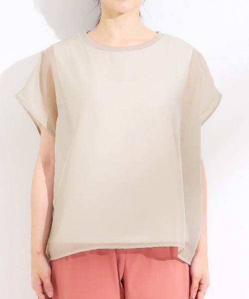 SHOO・LA・RUE（シューラルー）の「【洗える/S-LL】上品なシアー感 レイヤード風トップス（シャツ/ブラウス・レディース・ブラック/ナチュラル/グリーン系・04/03/02/01）」の16枚目の写真