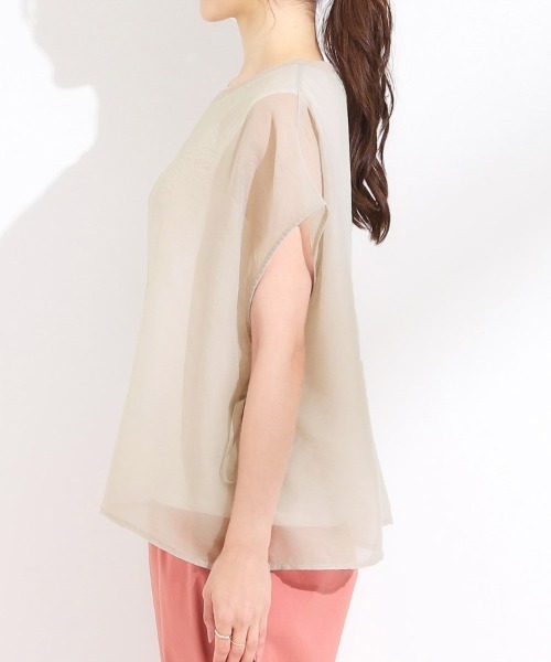 SHOO・LA・RUE（シューラルー）の「【洗える/S-LL】上品なシアー感 レイヤード風トップス（シャツ/ブラウス・レディース・ブラック/ナチュラル/グリーン系・04/03/02/01）」の17枚目の写真