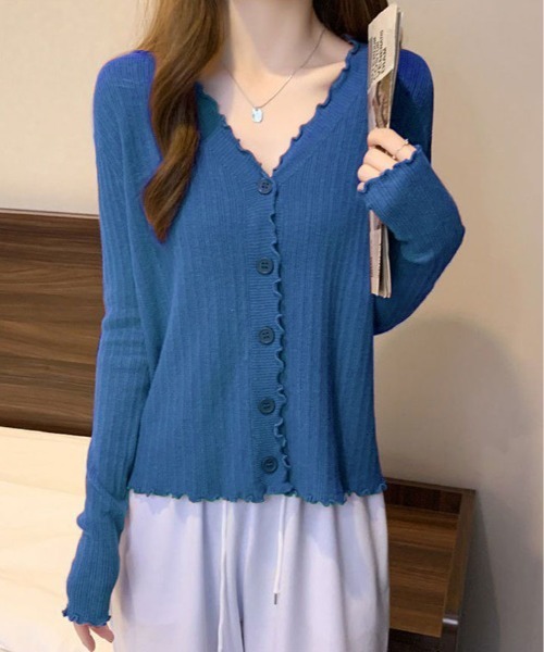 kirakiraShop(キラキラショップ)の「メロウ フリル リブニット カーディガン(カーディガン/ボレロ・レディース・ホワイト/ブルー/ブラック/アイボリー・FREE)」の19枚目の写真
