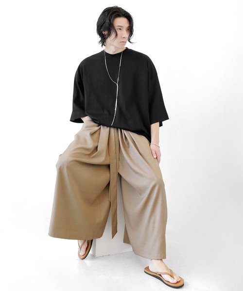 minsobi（ミンソビ）の「タックストラップワイドパンツ（その他パンツ・メンズ・ダークネイビー/ベージュ・FREE）」の7枚目の写真