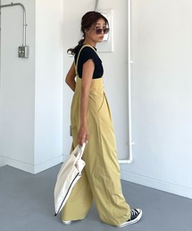 ストライププリーツサロペット イエロー×サックス 【アンプリ】 ストライププリーツサロペット イエロー×サックス 【アンプリ