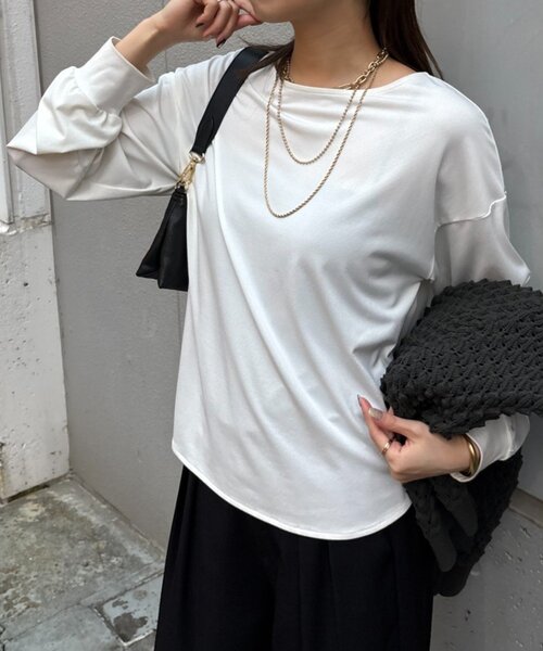 Jena espace merveilleux（ジェナ　エスパスメルヴェイユ）の「【ニットの下に重ねて◎】カットジョーゼットブラウス（シャツ/ブラウス・レディース・ブラック/オフホワイト・FREE）」の6枚目の写真