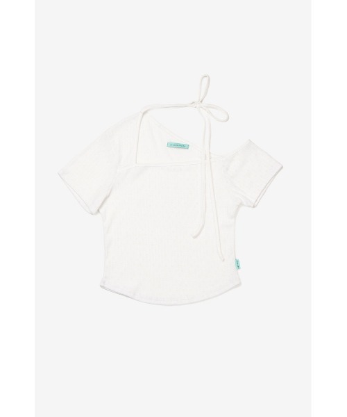 InstantFunk(インスタントファンク)の「【INSTANTFUNK】リボン ワンショルダーショートスリーブ トップ(Tシャツ/カットソー・レディース・ライトブルー/アイボリー/ブラック・FREE)」の1枚目の写真