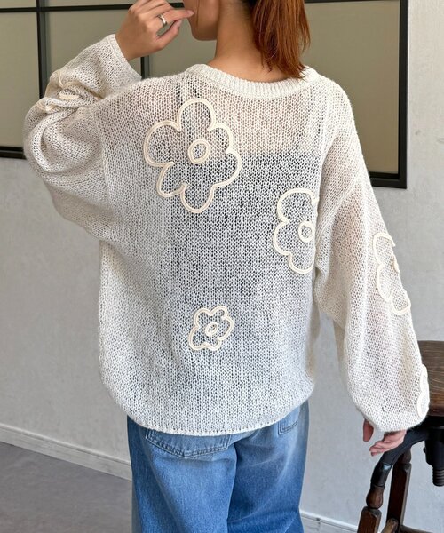 CPCM（シーピーシーエム）の「コード刺繍透かし編みニット（ニット/セーター・レディース・レッド/ブラック/アイボリー・FREE）」の8枚目の写真