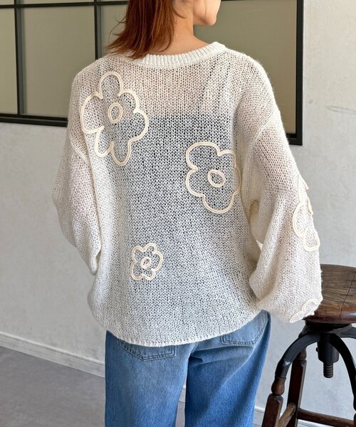 CPCM（シーピーシーエム）の「コード刺繍透かし編みニット（ニット/セーター・レディース・レッド/ブラック/アイボリー・FREE）」の9枚目の写真