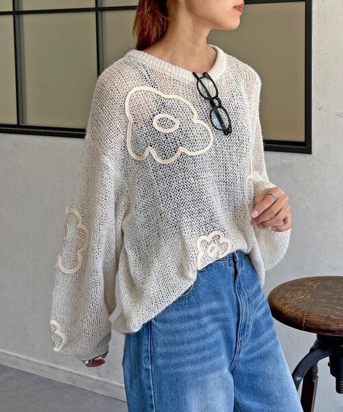 CPCM（シーピーシーエム）の「コード刺繍透かし編みニット（ニット/セーター・レディース・レッド/ブラック/アイボリー・FREE）」の10枚目の写真