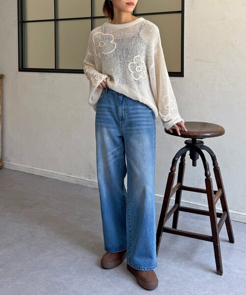 CPCM（シーピーシーエム）の「コード刺繍透かし編みニット（ニット/セーター・レディース・レッド/ブラック/アイボリー・FREE）」の12枚目の写真