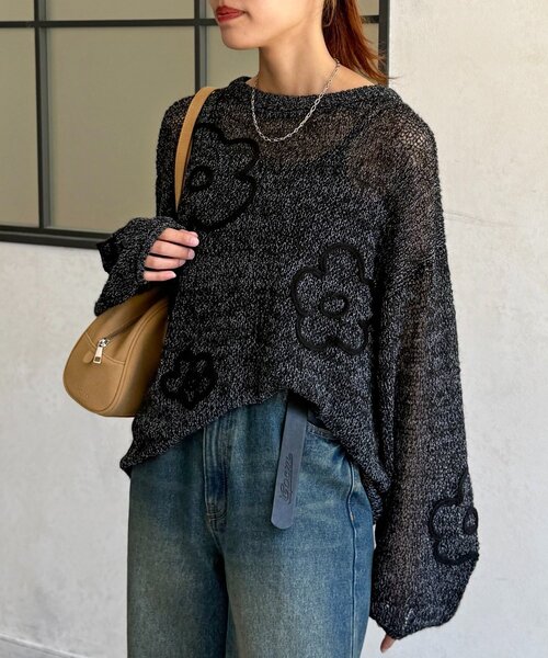 CPCM（シーピーシーエム）の「コード刺繍透かし編みニット（ニット/セーター・レディース・レッド/ブラック/アイボリー・FREE）」の13枚目の写真