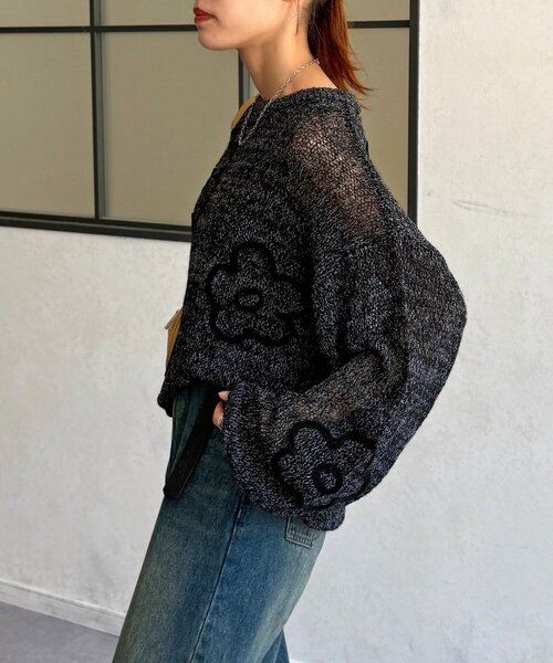 CPCM（シーピーシーエム）の「コード刺繍透かし編みニット（ニット/セーター・レディース・レッド/ブラック/アイボリー・FREE）」の14枚目の写真