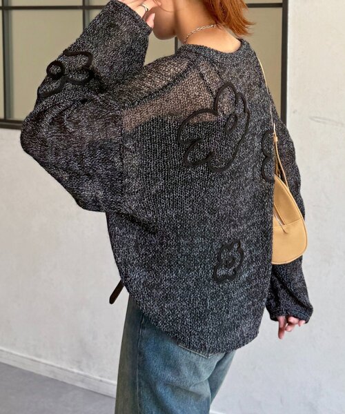 CPCM（シーピーシーエム）の「コード刺繍透かし編みニット（ニット/セーター・レディース・レッド/ブラック/アイボリー・FREE）」の15枚目の写真