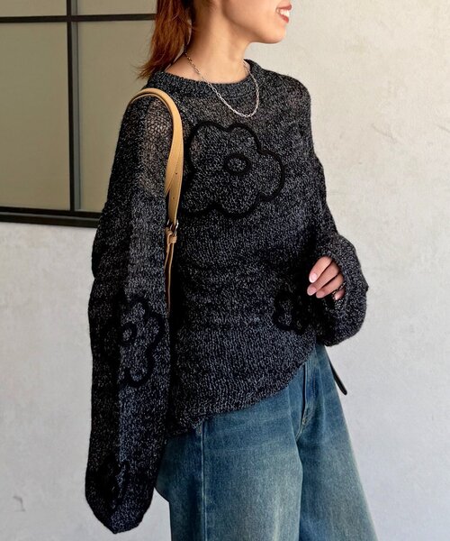 CPCM（シーピーシーエム）の「コード刺繍透かし編みニット（ニット/セーター・レディース・レッド/ブラック/アイボリー・FREE）」の19枚目の写真