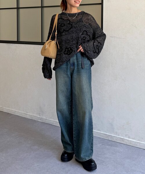 CPCM（シーピーシーエム）の「コード刺繍透かし編みニット（ニット/セーター・レディース・レッド/ブラック/アイボリー・FREE）」の20枚目の写真