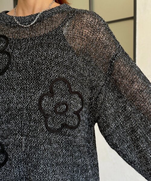 CPCM（シーピーシーエム）の「コード刺繍透かし編みニット（ニット/セーター・レディース・レッド/ブラック/アイボリー・FREE）」の21枚目の写真