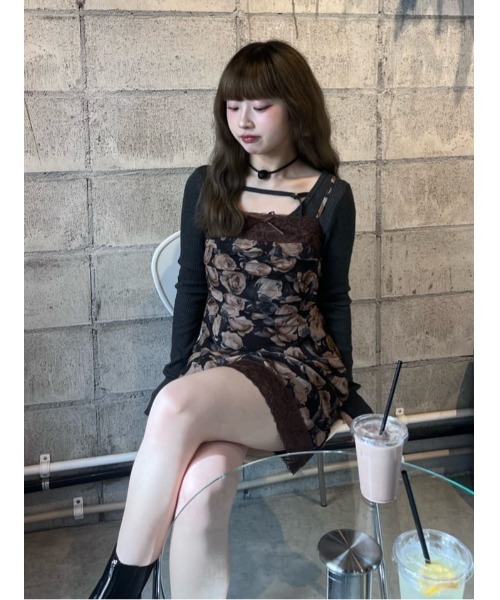SLY（スライ）の「FLOWER LACE CAMI S/OP フラワーレース キャミ ショートワンピース 秋服 キャミワンピース（ワンピース・レディース・ブラウン/ピンク・FREE）」の20枚目の写真