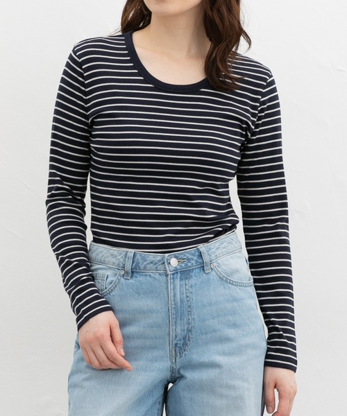 CINEMA CLUB(シネマクラブ)の「オーガニックUネックT(Tシャツ/カットソー・レディース・レッド系その他/ブラック×ベージュ/ブラック/ブラウン系/ネイビー系・L/LL/M)」の4枚目の写真
