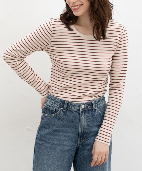 CINEMA CLUB(シネマクラブ)の「オーガニックUネックT(Tシャツ/カットソー・レディース・レッド系その他/ブラック×ベージュ/ブラック/ブラウン系/ネイビー系・L/LL/M)」の5枚目の写真