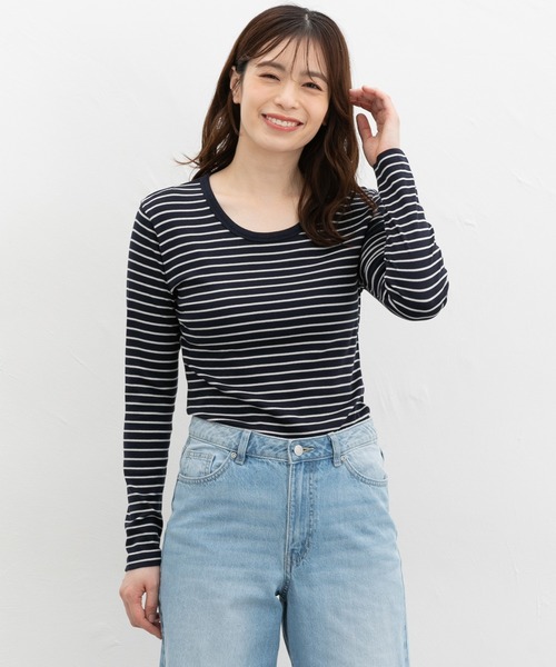CINEMA CLUB(シネマクラブ)の「オーガニックUネックT(Tシャツ/カットソー・レディース・レッド系その他/ブラック×ベージュ/ブラック/ブラウン系/ネイビー系・L/LL/M)」の10枚目の写真