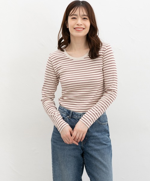 CINEMA CLUB(シネマクラブ)の「オーガニックUネックT(Tシャツ/カットソー・レディース・レッド系その他/ブラック×ベージュ/ブラック/ブラウン系/ネイビー系・L/LL/M)」の13枚目の写真