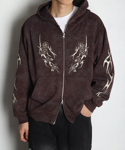 WESTSEA（ウエストシー）の「トライバル薔薇モチーフ フルジップパーカー（パーカー・メンズ・ブラック/ワイン/ブラウン系その他/ブラック系その他/ワイン系/ブラウン・L/M）」の4枚目の写真