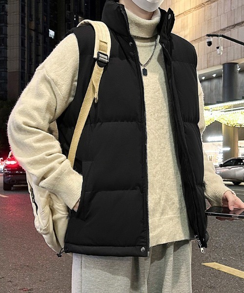 link lot(リンクロット)の「シンプルデザインスタンドネックパテッドベスト(ダウンベスト・メンズ・ブラック/アイボリー・M/L)」の3枚目の写真