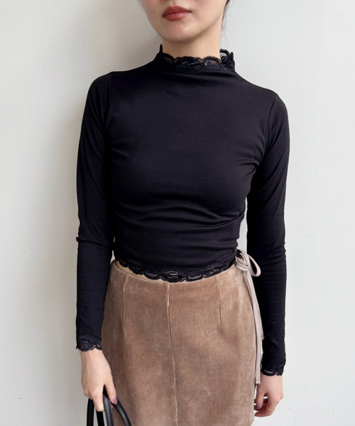 追加》レーストリムハイネックトップ（Tシャツ/カットソー）｜EDIT