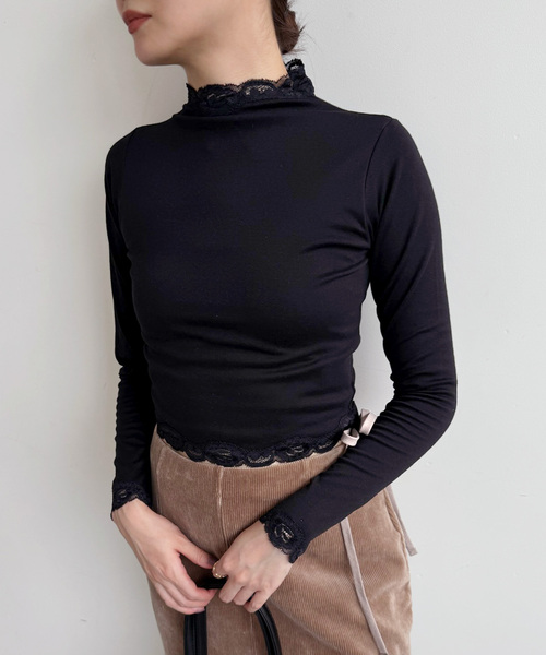 追加》レーストリムハイネックトップ（Tシャツ/カットソー）｜EDIT