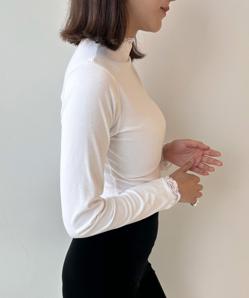 追加》レーストリムハイネックトップ（Tシャツ/カットソー）｜EDIT