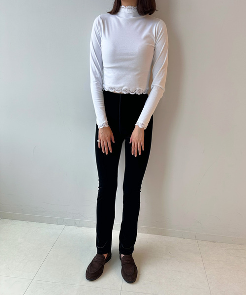 追加》レーストリムハイネックトップ（Tシャツ/カットソー）｜EDIT