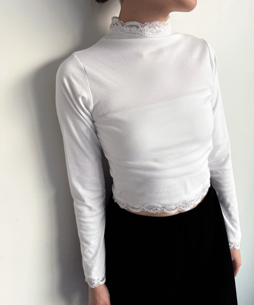 追加》レーストリムハイネックトップ（Tシャツ/カットソー）｜EDIT