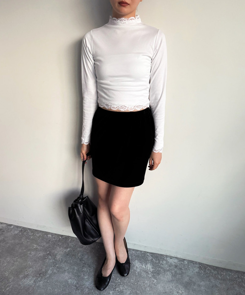 edit for lulu レーストリムハイネックトップ 追加》レーストリムハイネックトップ（Tシャツ／カットソー）｜EDIT