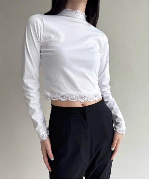 EDIT. FOR LULU(エディットフォールル)の「《追加》レーストリムハイネックトップ(Tシャツ/カットソー・レディース・ブラック系その他/ホワイト・FREE)」の15枚目の写真