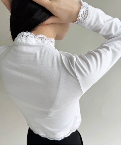 EDIT. FOR LULU(エディットフォールル)の「《追加》レーストリムハイネックトップ(Tシャツ/カットソー・レディース・ブラック系その他/ホワイト・FREE)」の16枚目の写真