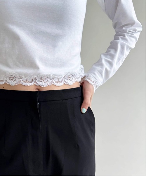 追加》レーストリムハイネックトップ（Tシャツ/カットソー）｜EDIT