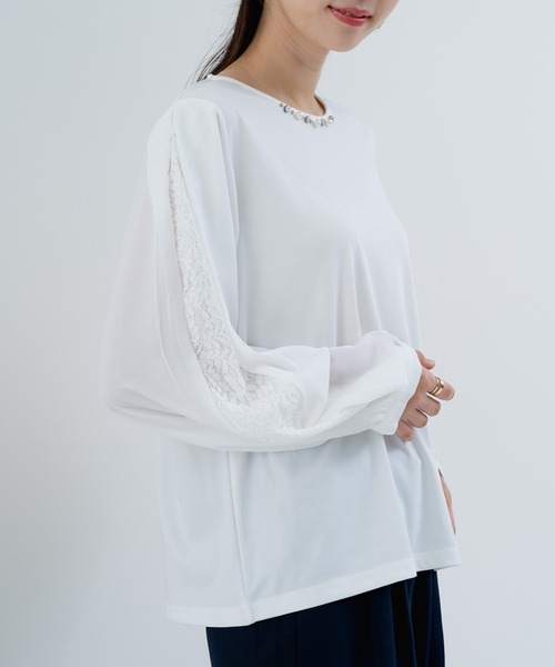 ANNA LUNA(アンナルナ)の「【ANNA LUNA】袖の スリット からのぞく レース がポイントの 上品ブラウス!(Tシャツ/カットソー・レディース・オフホワイト/ブラック/ベージュ・MEDIUM)」の18枚目の写真
