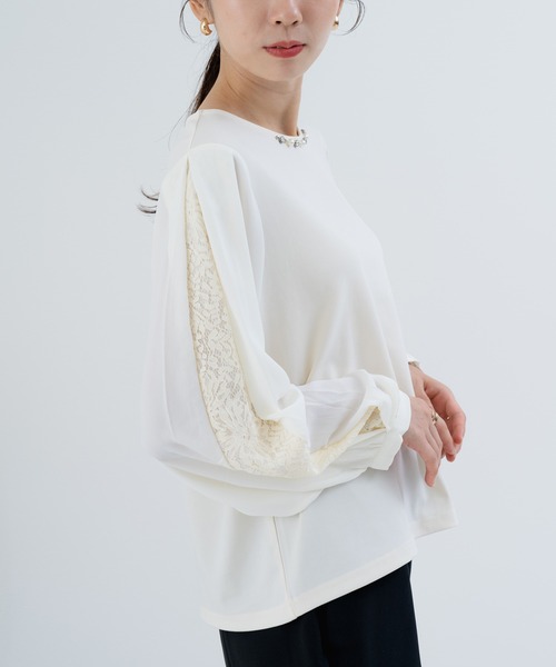 ANNA LUNA(アンナルナ)の「【ANNA LUNA】袖の スリット からのぞく レース がポイントの 上品ブラウス!(Tシャツ/カットソー・レディース・オフホワイト/ブラック/ベージュ・MEDIUM)」の22枚目の写真
