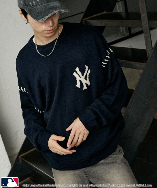 PUBLUX(パブリュクス)の「MLB/メジャーリーグベースボール 別注 STITCH KNIT PULLOVER/ステッチニットプルオーバー(限定展開)(ニット/セーター・メンズ・アイボリー/ブラック/アッシュグレー/ネイビー/マスタード・SMALL/MEDIUM/LARGE)」の20枚目の写真