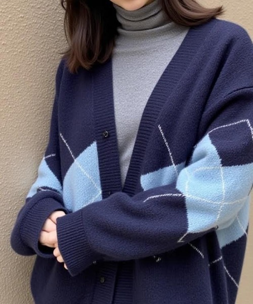cammie(キャミー)の「ドロップショルダーアーガイル柄カーディガン(カーディガン/ボレロ・レディース・ベージュ・F)」の10枚目の写真