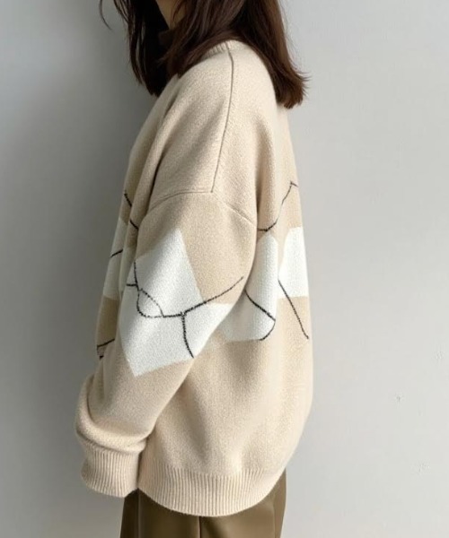 cammie(キャミー)の「ドロップショルダーアーガイル柄カーディガン(カーディガン/ボレロ・レディース・ベージュ・F)」の7枚目の写真