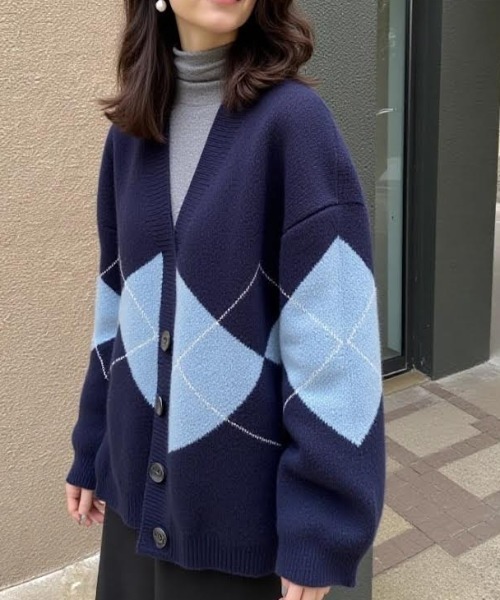 cammie(キャミー)の「ドロップショルダーアーガイル柄カーディガン(カーディガン/ボレロ・レディース・ベージュ・F)」の9枚目の写真