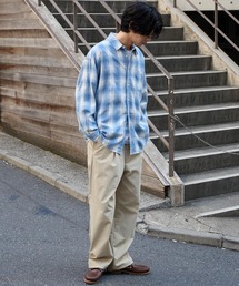 MONO-MART | オーバーサイズ レギュラーカラーオンブレチェックシャツ(シャツ/ブラウス)