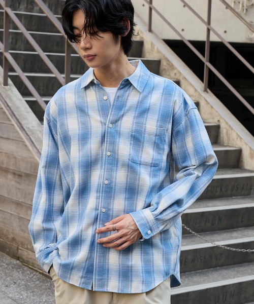 オーバーサイズ レギュラーカラーオンブレチェックシャツ MONO-MART